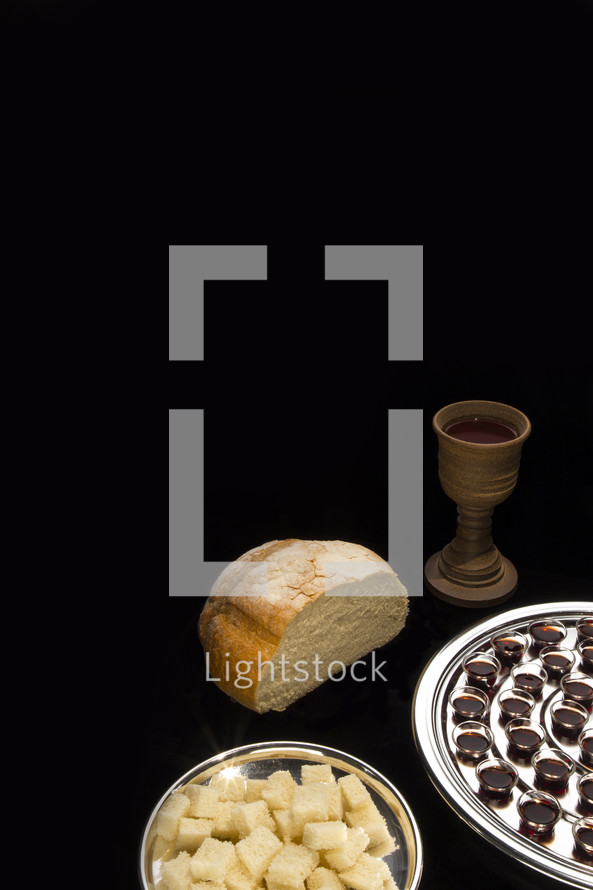 communion trays, bread and wine 