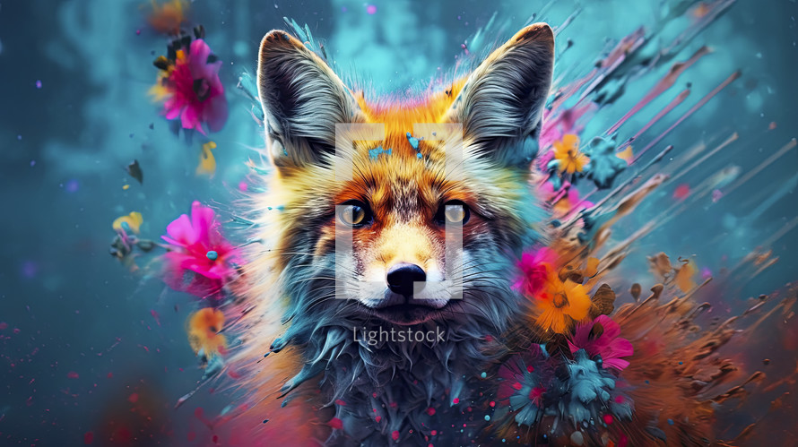 Close-up portrait of a red fox in fantasy background. Wildlife animals.