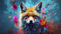 Close-up portrait of a red fox in fantasy background. Wildlife animals.