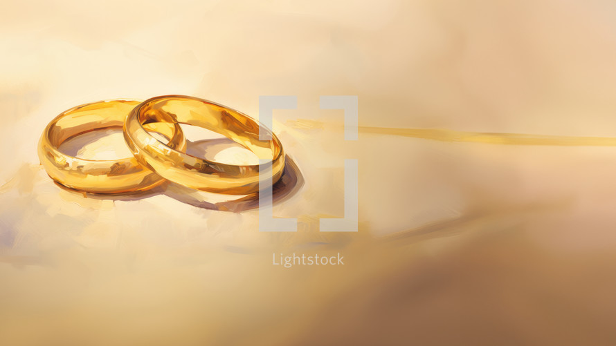 Wedding rings on a fabric background close-up with copy space