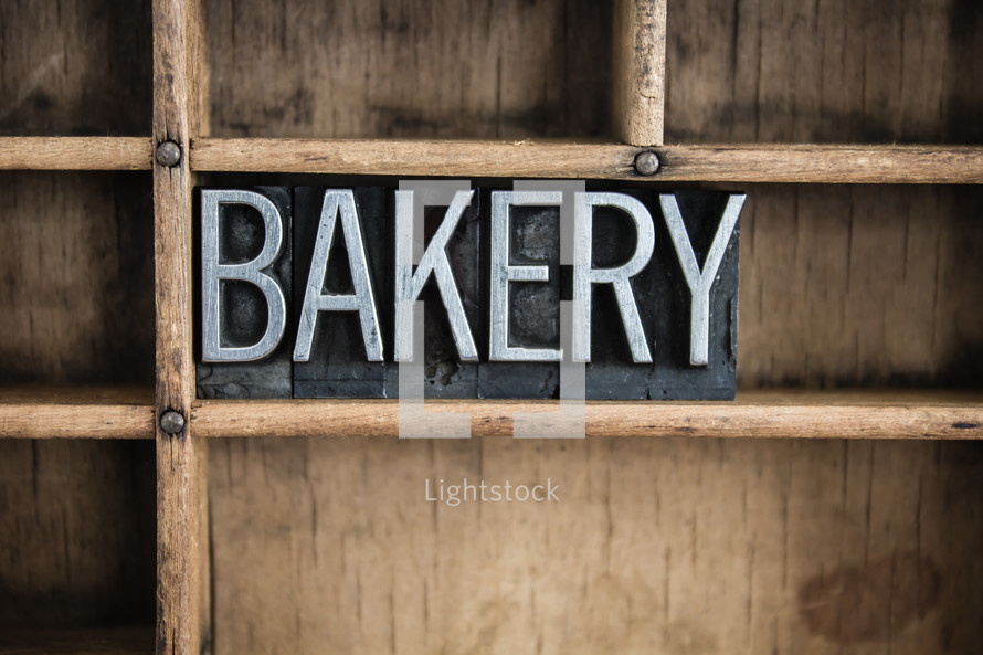 word bakery on a shelf 