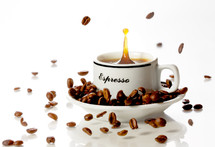 splash of coffee and falling beans