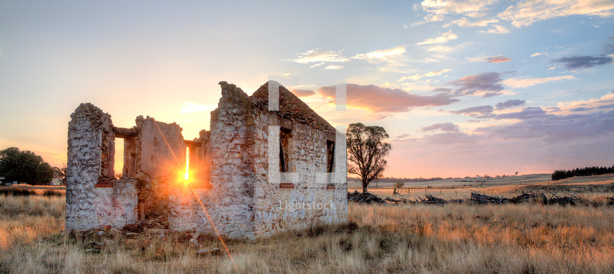 old church ruins and a sunburst - the spirit of the church still shines