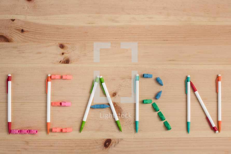 word learn in pencils and erasers 