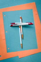 colorful, lined paper, mechanical pencils, erasers, cross, Christian School, back to school, church school, notebook paper, paper