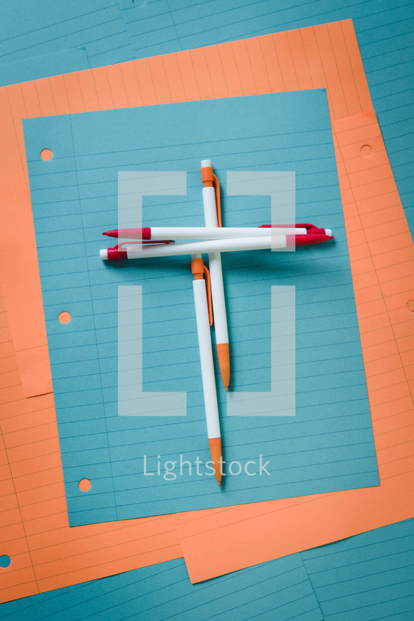 colorful, lined paper, mechanical pencils, erasers, cross, Christian School, back to school, church school, notebook paper, paper
