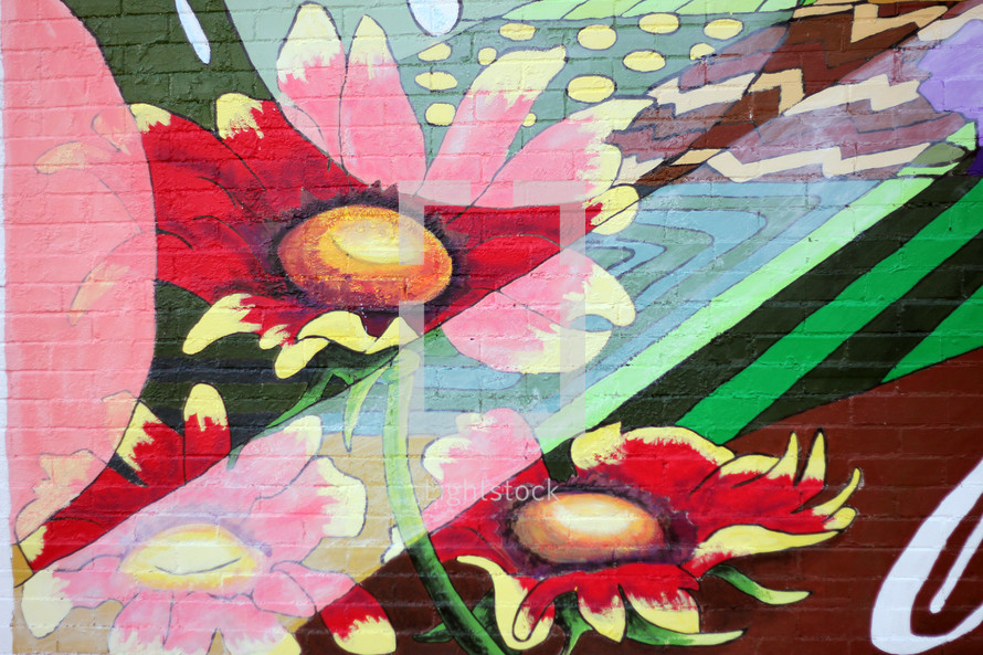 street art - flowers painted on a wall 