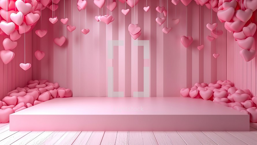 Valentine's Day podium background with pink hearts
