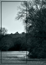 Black and White River with Trees and frame