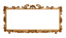 Big picture frame on white background. Vintage baroque style object.