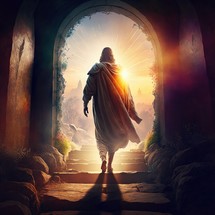 Jesus walking to Light