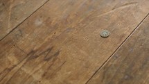 coins on a wood floor 