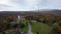 Drone over highway in fall foliage
