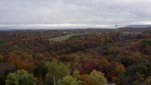 Drone over fall foliage in a residental area