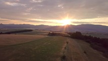 Aerial view of Golden sun light in rural country
