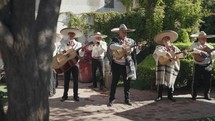 Traditional Mexican Band Performing Mariachi using Guitarrón, Vihuela Mexicana, Harp, Guitar, Violin, Trumpet, and Voice in San Juan Teotihuacán, México
