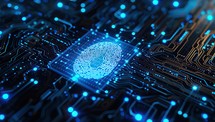 Fingerprint scan illuminates on digital circuit board