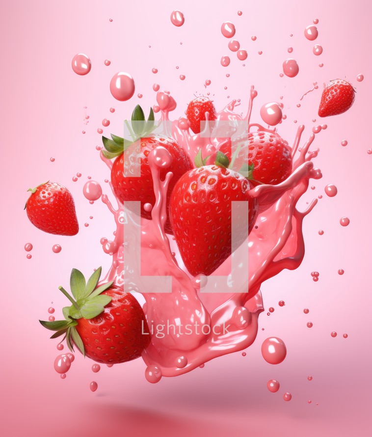 strawberry in a milk splash. 3d rendering, 3d illustration.