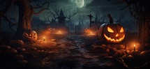 Halloween background with pumpkins and candles. 3D rendering.