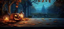 Halloween background with pumpkins and lanterns. 3d rendering
