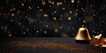 Christmas bell with golden confetti on dark background. 3d rendering