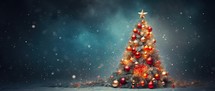 Christmas tree with ornaments and falling snow, 3d rendering