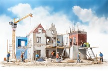 Construction of a new house. Construction workers on the background of the sky