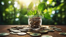 save money for investment concept plant growing out of coins with filter effect retro vintage style