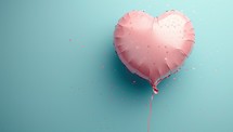 Pink heart shaped balloon on pastel blue background
