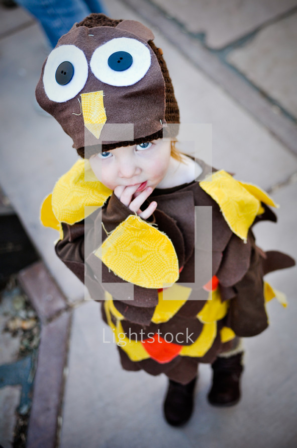  a child dressed in an owl costume 