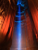 blue and red light in a cavern