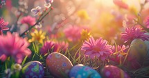 Easter eggs. Eastern Orthodox tradition. multi-colored easter eggs on grass