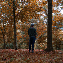 man trekking in the mountain in autumn season