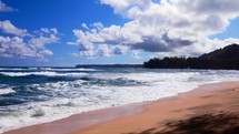 View of a tropical beach on Kauai, Hawaii.