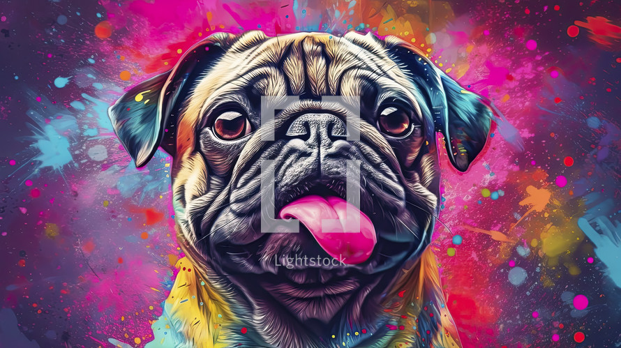 Close-up portrait of a dog with colorful vibes. Wildlife animals.