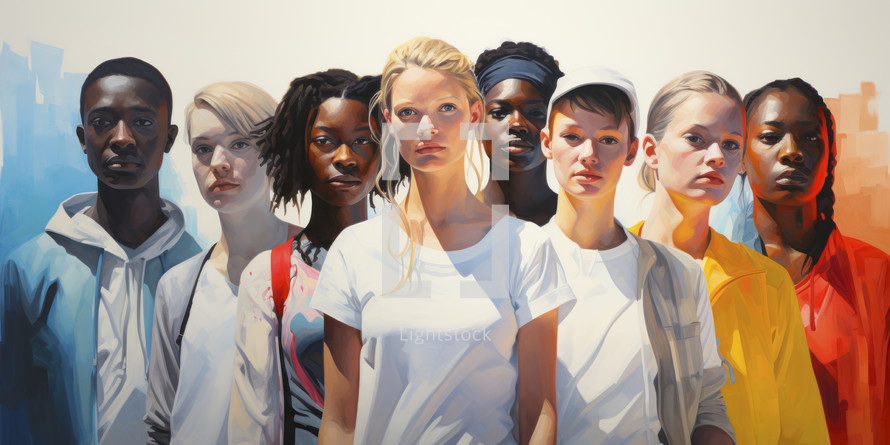 Diversity and inclusion concept. Portrait of young people of different gender and race.