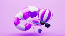 Loop animation of beach umbrellas and resort theme, 3d rendering.
