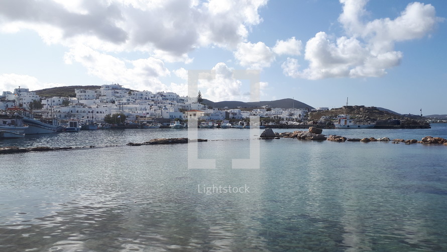 view of white houses on an island in Greece 