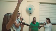 congregation singing during a worship service 