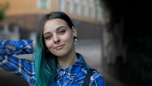 Hipster girl with blue dyed hair