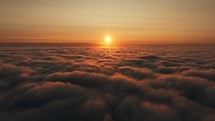 Panoramic sunset view above scenic clouds