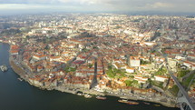 Aerial view of old town and Dom Luis Bridge over the Douro river