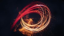 Flowing curve and particles background, 3d rendering.

