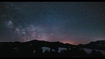Dark starry sky with milky way galaxy stars Astronomy Time lapse Night to day
