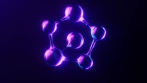 Loop animation of molecule with dark neon light effect, 3d rendering.