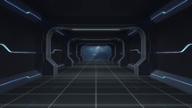 Futuristic tunnel and empty room, 3d rendering.
