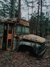 abandoned rusted out school bus 