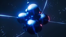 Physics atom with dark blue background, 3d rendering.
