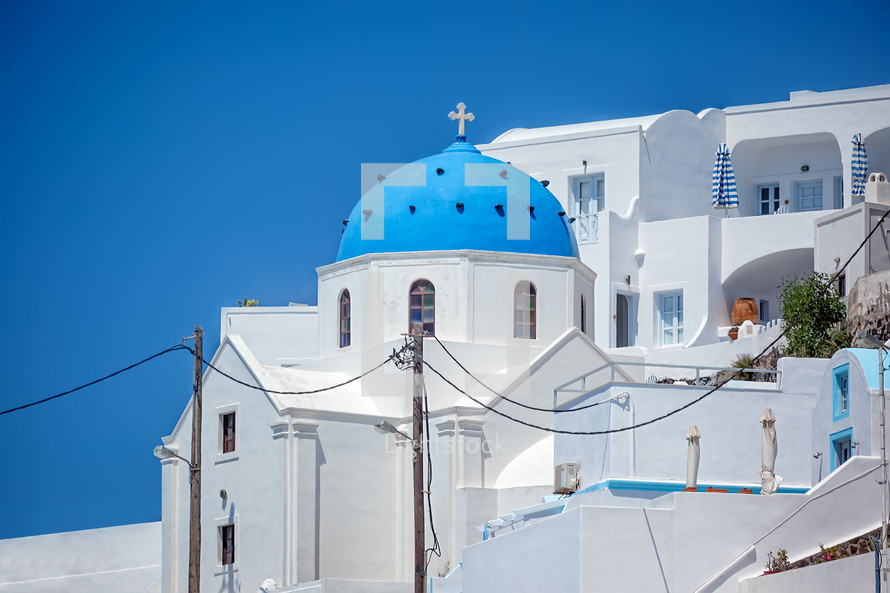 blue dome on a church in Santorini 