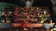 Day of The Dead Dia de Los Muertos Graves Cemetery Oaxaca, Mexico - Beautiful Decoration with Marigold Flowers, Sculpture and Calavera Sugar Skull Painting